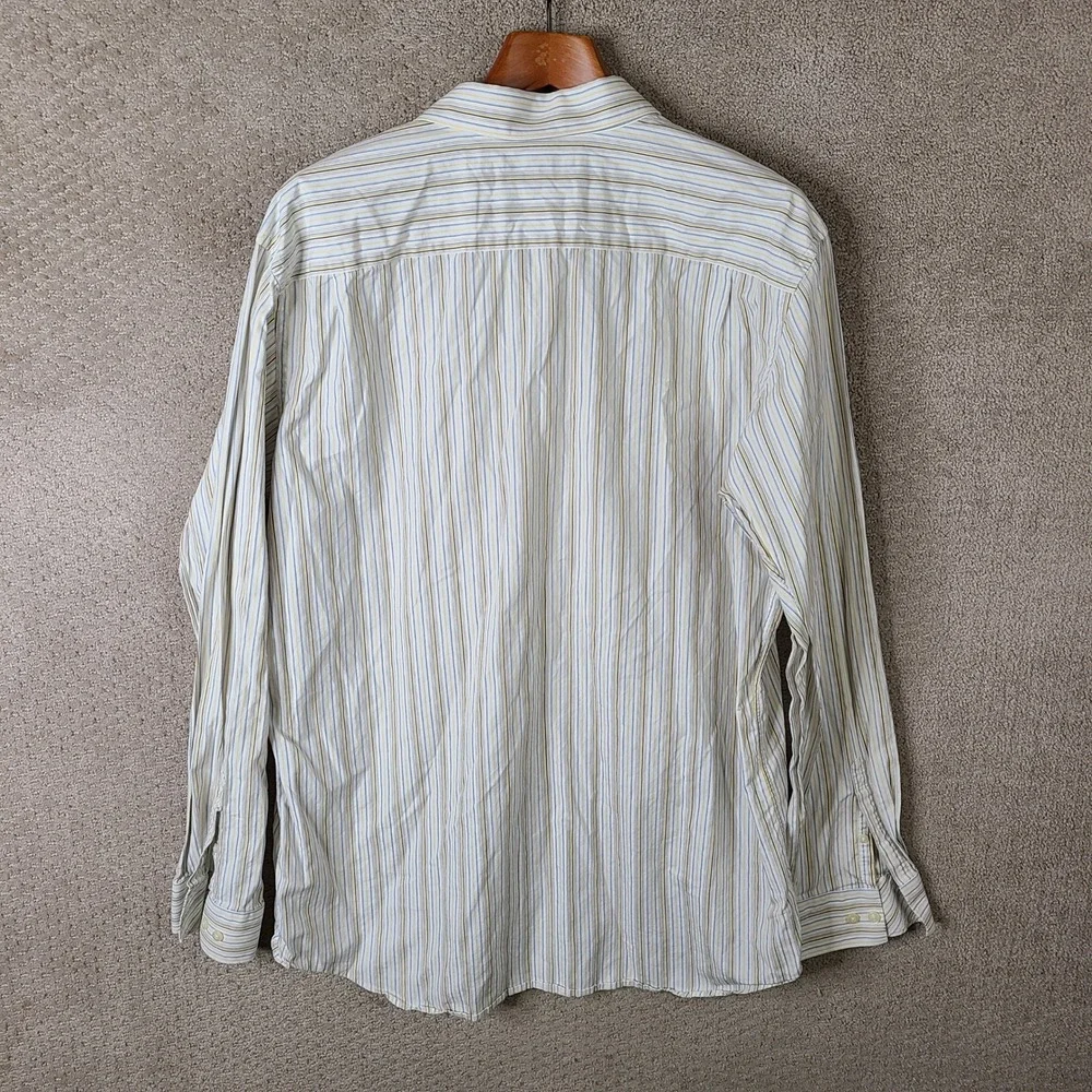 Banana Republic Shirt Men XXL Tall White Yellow Striped Fitted Button Up Cotton